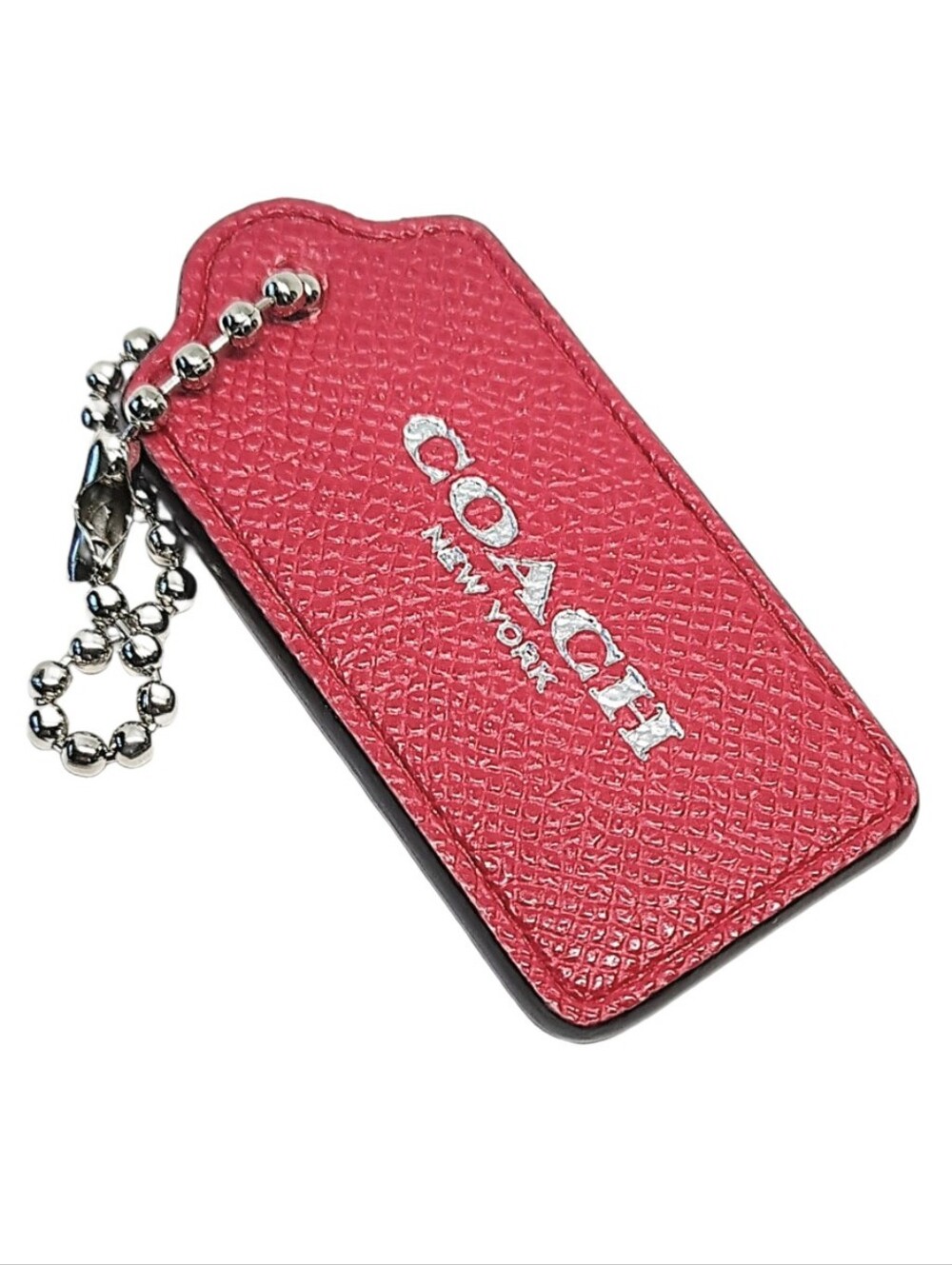 🆕 Coach 2.5" Dragon Fruit Pebbled Leather Hangtag Bag Fob Charm Keychain RARE